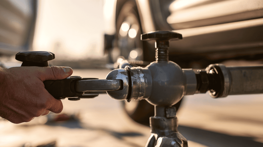Trekhaak van een auto met de koppeling van een caravan